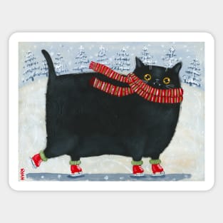 Chonky Black Ice Skater Cat Sticker